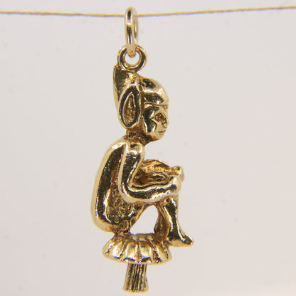 Vintage 9ct Hallmarked Elf on Mushroom Pendant Charm Fantasy Yellow Gold Gift