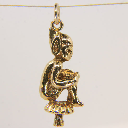 Vintage 9ct Hallmarked Elf on Mushroom Pendant Charm Fantasy Yellow Gold Gift