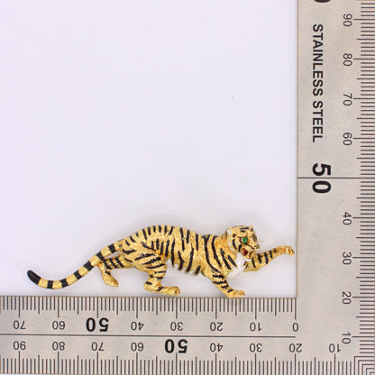 Vintage 18ct Hallmarked Gold Leopard Brooch Enamel Detail Animal Statement Pin