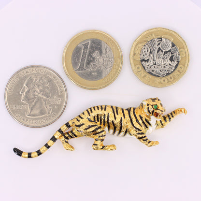 Vintage 18ct Hallmarked Gold Leopard Brooch Enamel Detail Animal Statement Pin