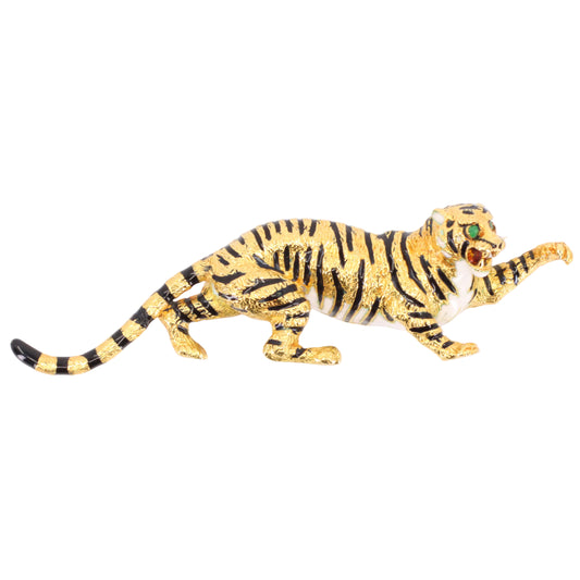 Vintage 18ct Hallmarked Gold Leopard Brooch Enamel Detail Animal Statement Pin