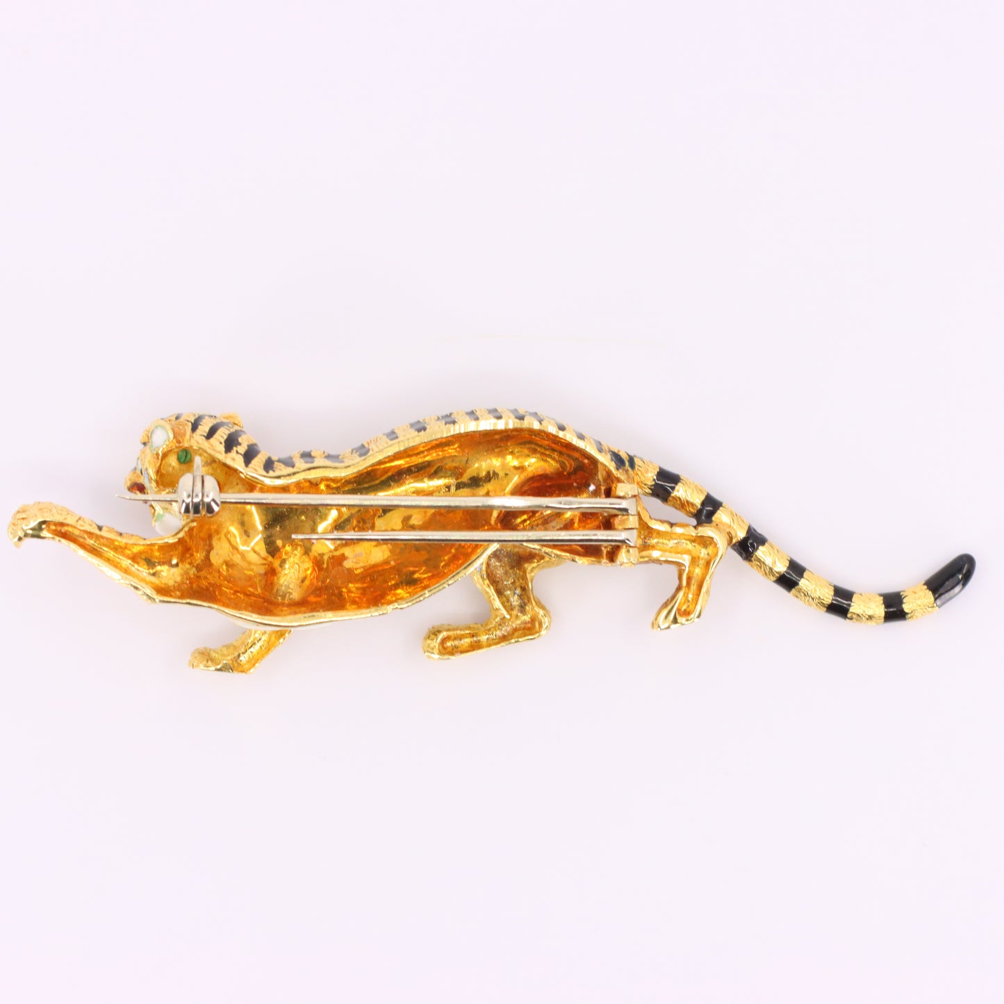 Vintage 18ct Hallmarked Gold Leopard Brooch Enamel Detail Animal Statement Pin
