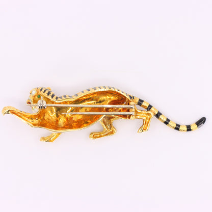 Vintage 18ct Hallmarked Gold Leopard Brooch Enamel Detail Animal Statement Pin