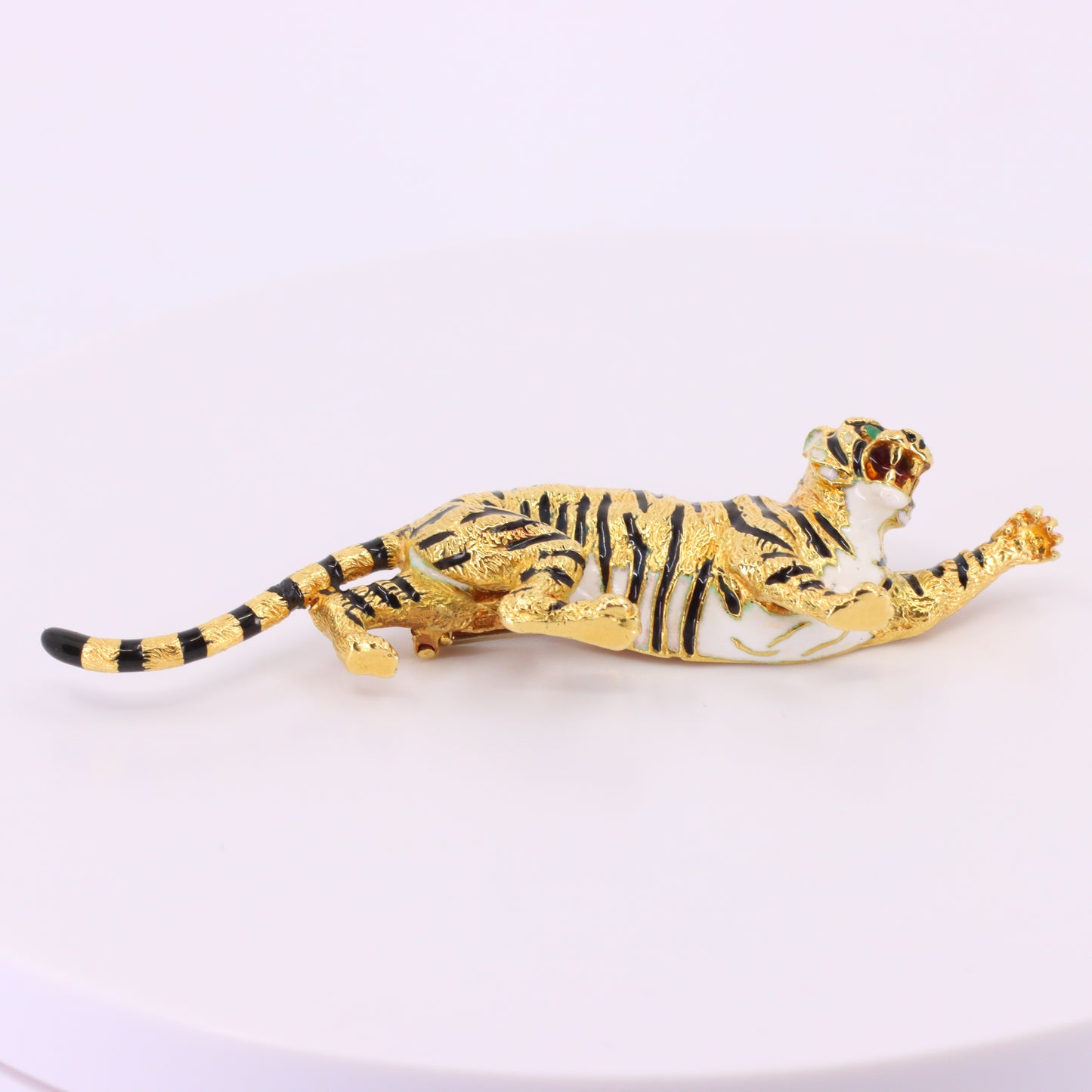 Vintage 18ct Hallmarked Gold Leopard Brooch Enamel Detail Animal Statement Pin