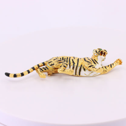 Vintage 18ct Hallmarked Gold Leopard Brooch Enamel Detail Animal Statement Pin