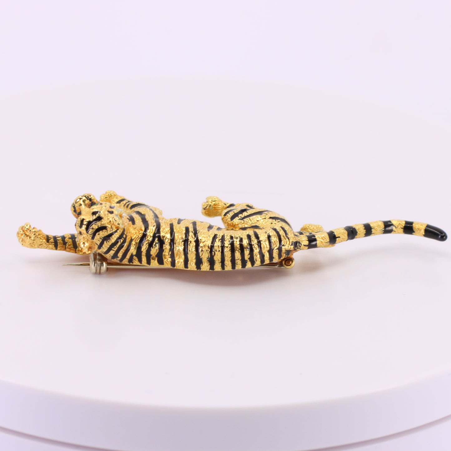 Vintage 18ct Hallmarked Gold Leopard Brooch Enamel Detail Animal Statement Pin