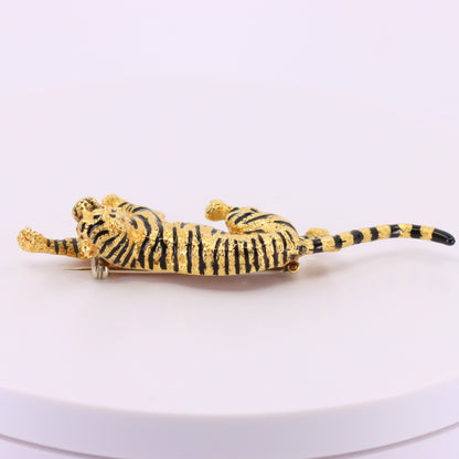 Vintage 18ct Hallmarked Gold Leopard Brooch Enamel Detail Animal Statement Pin