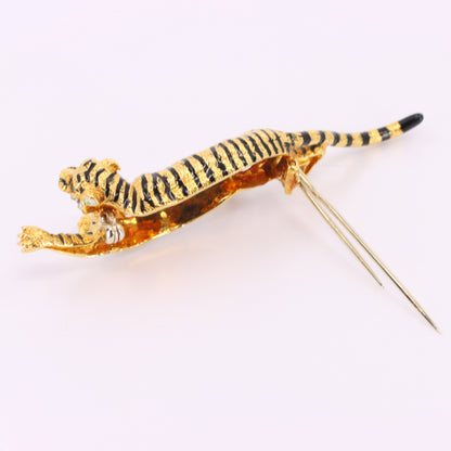 Vintage 18ct Hallmarked Gold Leopard Brooch Enamel Detail Animal Statement Pin