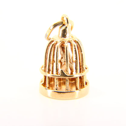 Vintage 9ct Birdcage Bird Charm Hallmarked Solid Yellow Gold Parrot Pendant Gift