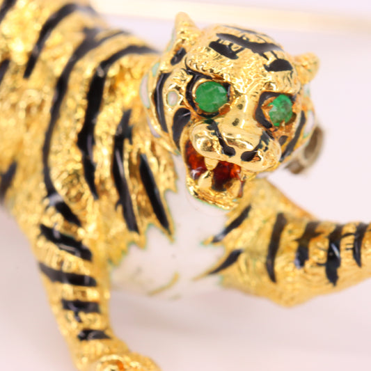 Vintage 18ct Hallmarked Gold Leopard Brooch Enamel Detail Animal Statement Pin