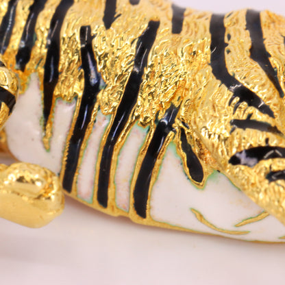 Vintage 18ct Hallmarked Gold Leopard Brooch Enamel Detail Animal Statement Pin