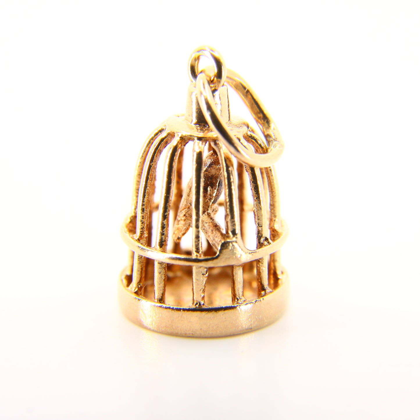 Vintage 9ct Birdcage Bird Charm Hallmarked Solid Yellow Gold Parrot Pendant Gift