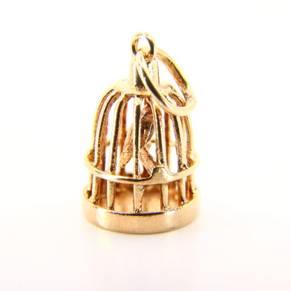 Vintage 9ct Birdcage Bird Charm Hallmarked Solid Yellow Gold Parrot Pendant Gift