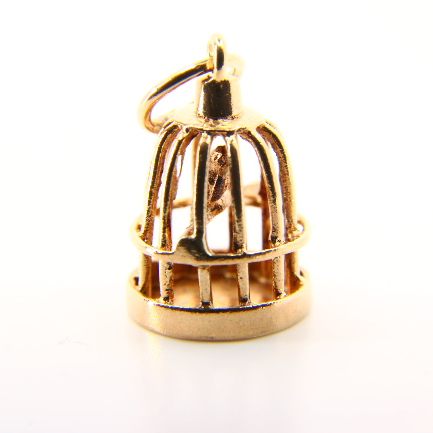 Vintage 9ct Birdcage Bird Charm Hallmarked Solid Yellow Gold Parrot Pendant Gift