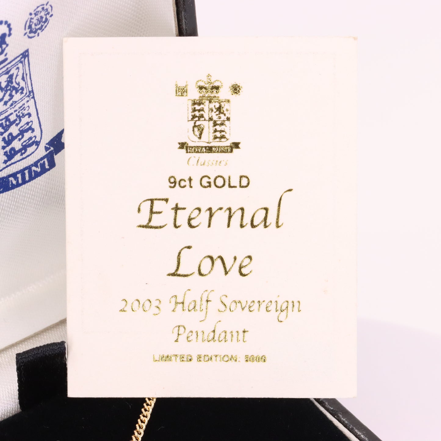 Royal Mint Eternal Love 2003 Half Sovereign Pendant Necklace 18 Inch Certificate