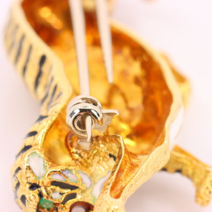 Vintage 18ct Hallmarked Gold Leopard Brooch Enamel Detail Animal Statement Pin