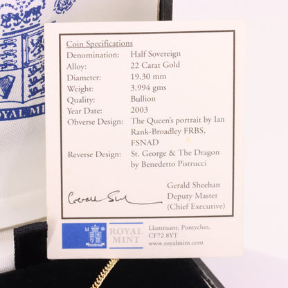 Royal Mint Eternal Love 2003 Half Sovereign Pendant Necklace 18 Inch Certificate