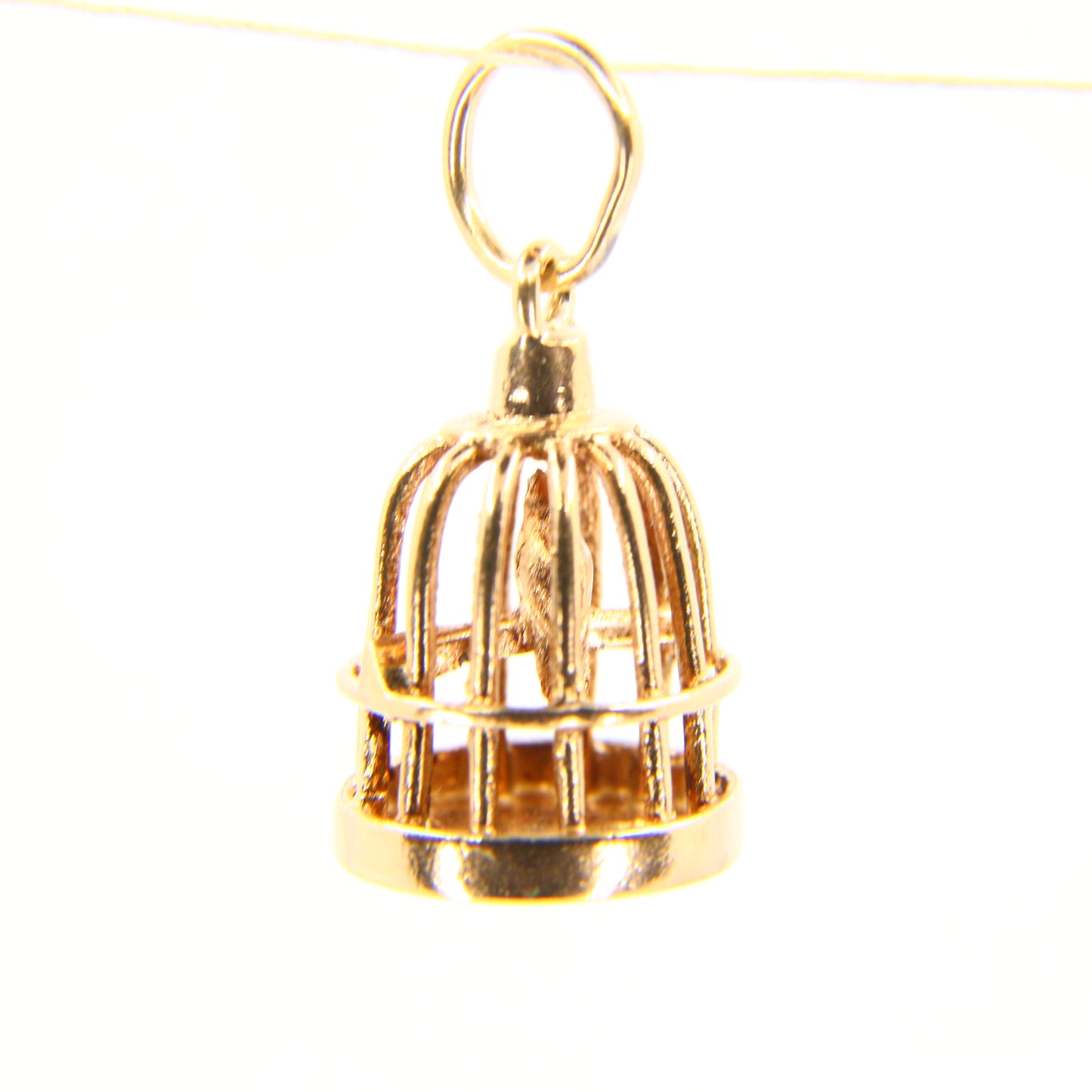 Vintage 9ct Birdcage Bird Charm Hallmarked Solid Yellow Gold Parrot Pendant Gift