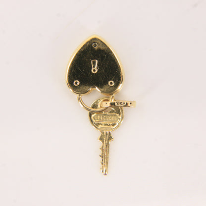 Vintage 18k Yellow Gold Heart & Key Charm Pendant Italian Love Gift