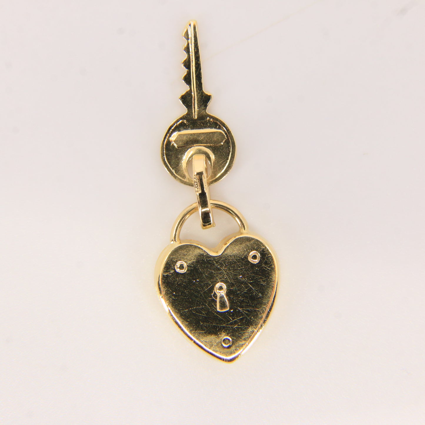 Vintage 18k Yellow Gold Heart & Key Charm Pendant Italian Love Gift