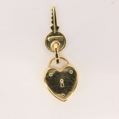 Vintage 18k Yellow Gold Heart & Key Charm Pendant Italian Love Gift