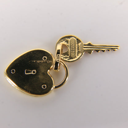 Vintage 18k Yellow Gold Heart & Key Charm Pendant Italian Love Gift