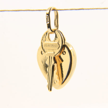 Vintage 18k Yellow Gold Heart & Key Charm Pendant Italian Love Gift