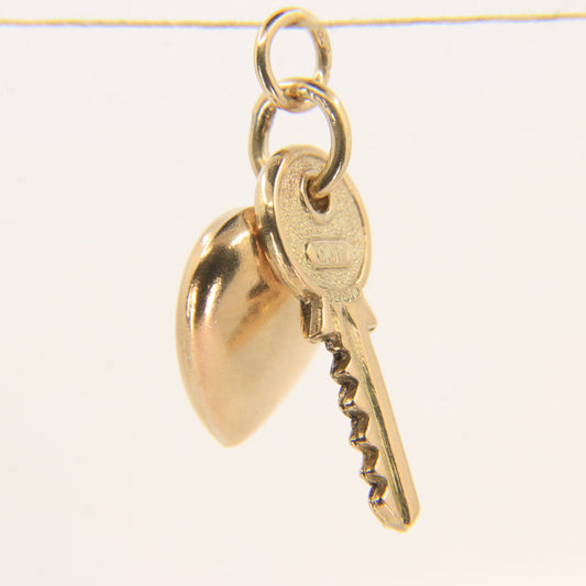 Vintage 9ct Hallmarked Georg Jensen Heart & Key Charm Pendant Solid Gold Gift