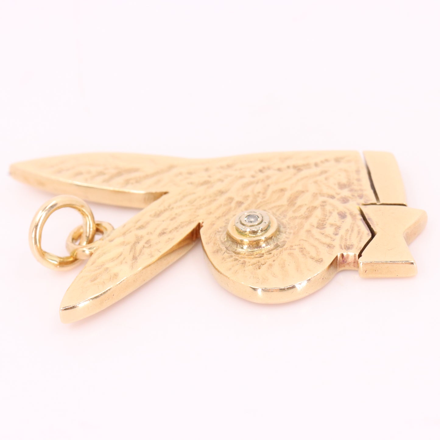 Vintage 9ct Yellow Gold Playboy Bunny Pendant Diamond Eye Bow Tie Charm Gift