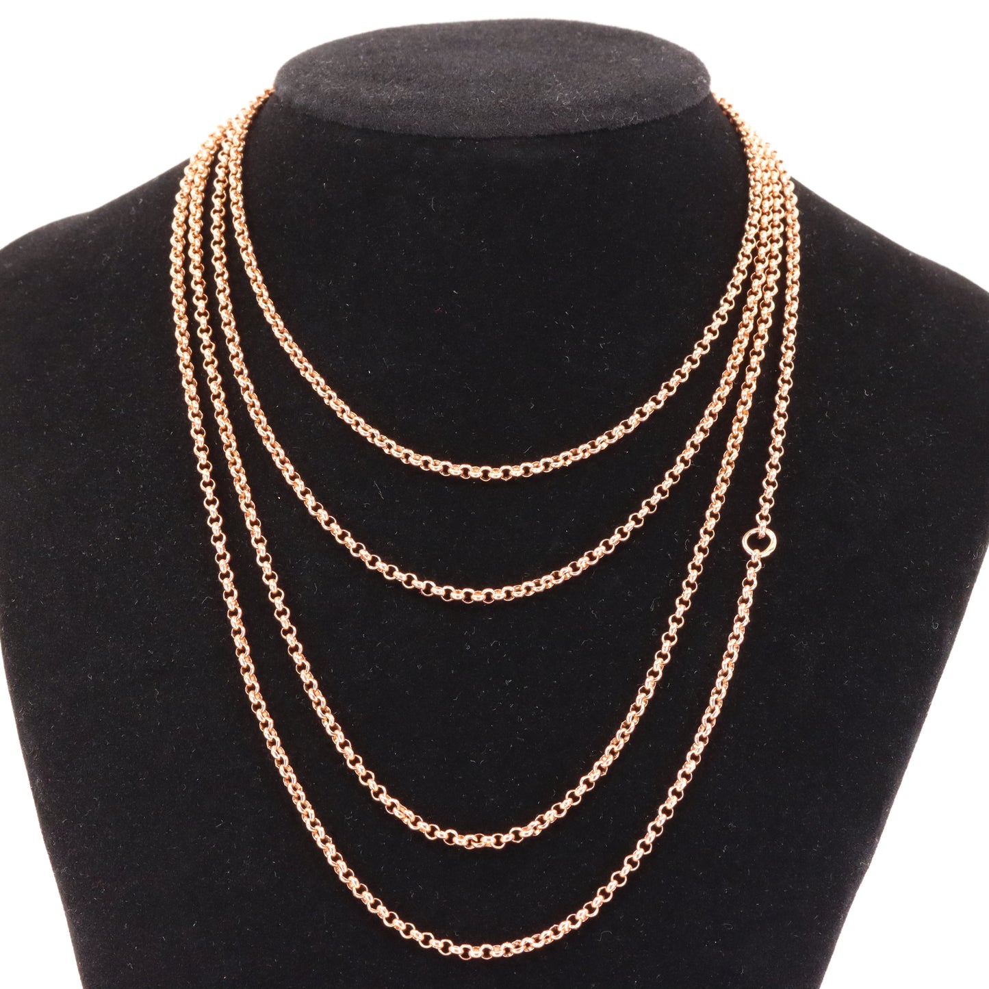 Antique 9ct Rose Gold Hallmarked 60 Inches 2mm Belcher Muff Chain Necklace Boxed