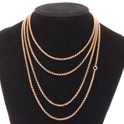 Antique 9ct Rose Gold Hallmarked 60 Inches 2mm Belcher Muff Chain Necklace Boxed