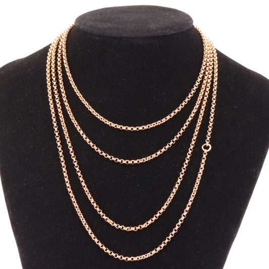 Antique 9ct Rose Gold Hallmarked 60 Inches 2mm Belcher Muff Chain Necklace Boxed