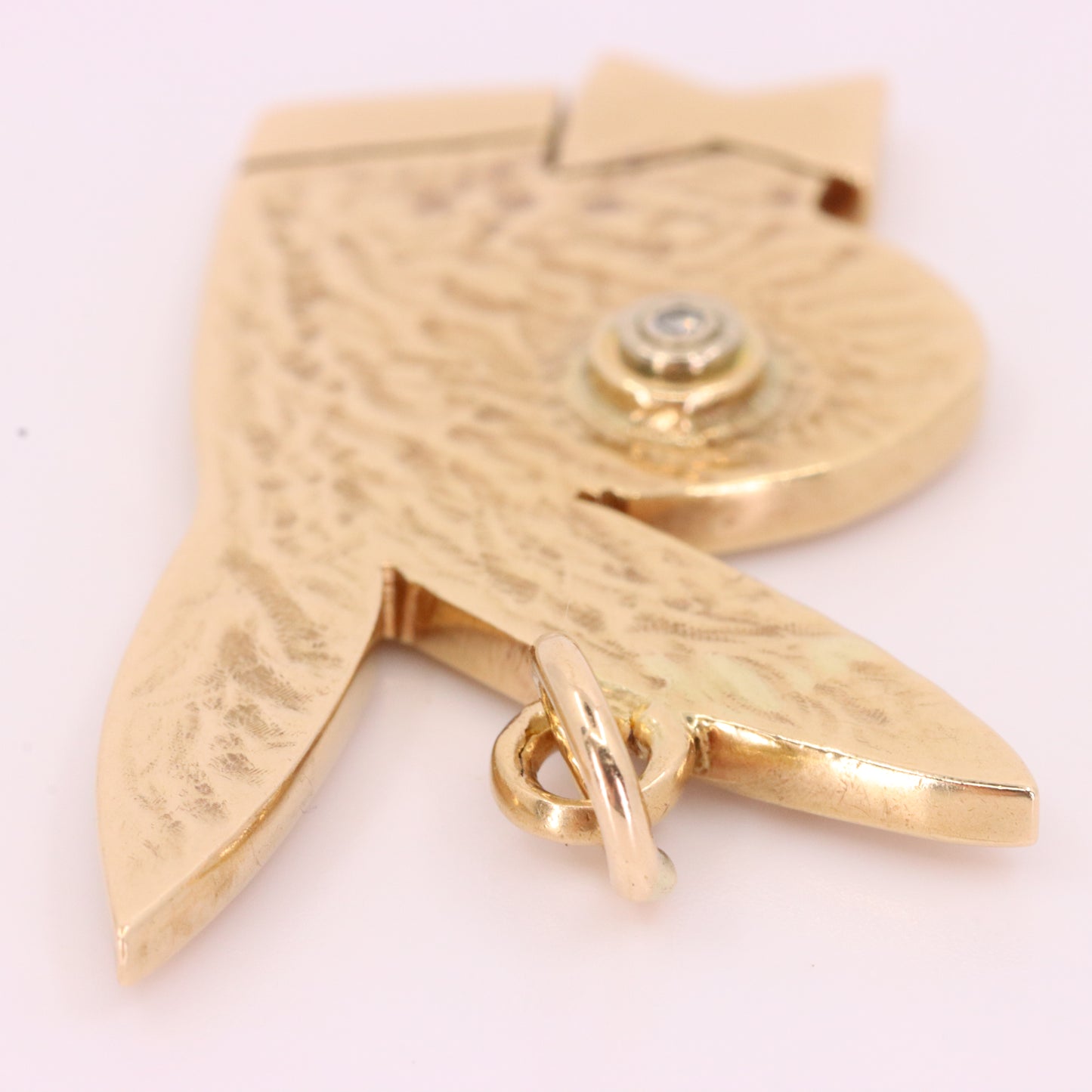 Vintage 9ct Yellow Gold Playboy Bunny Pendant Diamond Eye Bow Tie Charm Gift