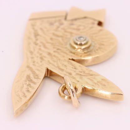 Vintage 9ct Yellow Gold Playboy Bunny Pendant Diamond Eye Bow Tie Charm Gift