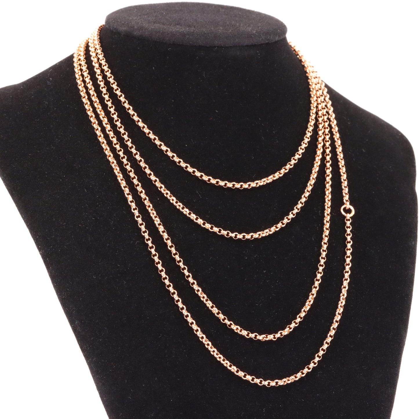 Antique 9ct Rose Gold Hallmarked 60 Inches 2mm Belcher Muff Chain Necklace Boxed