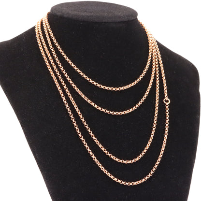 Antique 9ct Rose Gold Hallmarked 60 Inches 2mm Belcher Muff Chain Necklace Boxed