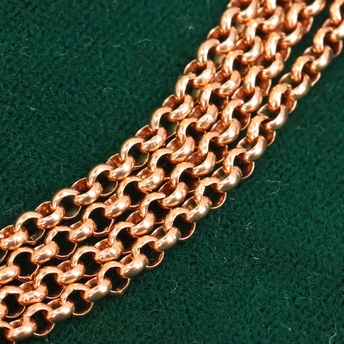 Antique 9ct Rose Gold Hallmarked 60 Inches 2mm Belcher Muff Chain Necklace Boxed