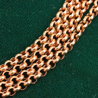 Antique 9ct Rose Gold Hallmarked 60 Inches 2mm Belcher Muff Chain Necklace Boxed