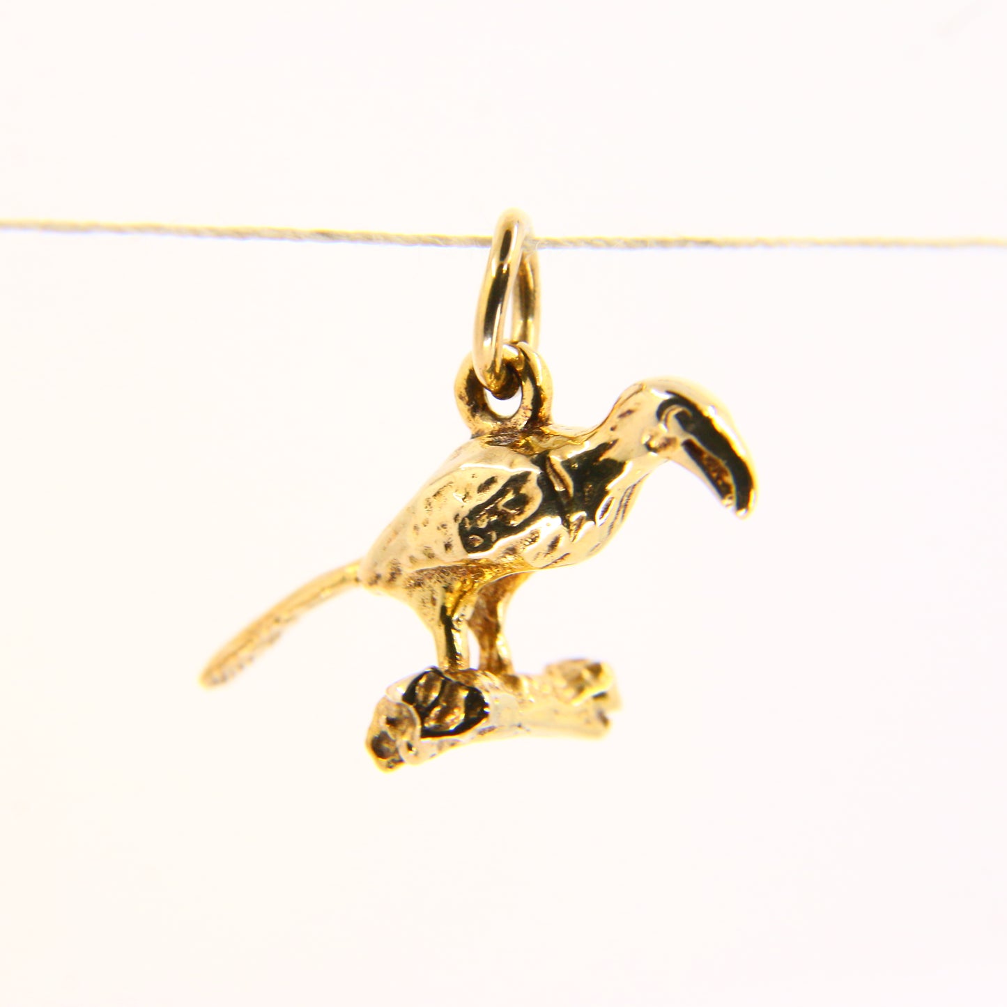 Vintage 9ct Toucan Bird on Branch Charm Solid Yellow Gold Animal Pendant Gift