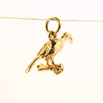 Vintage 9ct Toucan Bird on Branch Charm Solid Yellow Gold Animal Pendant Gift