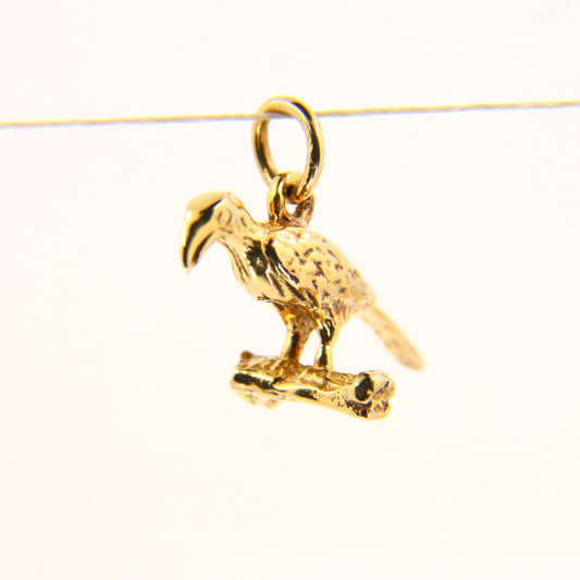 Vintage 9ct Toucan Bird on Branch Charm Solid Yellow Gold Animal Pendant Gift