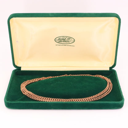 Antique 9ct Rose Gold Hallmarked 60 Inches 2mm Belcher Muff Chain Necklace Boxed