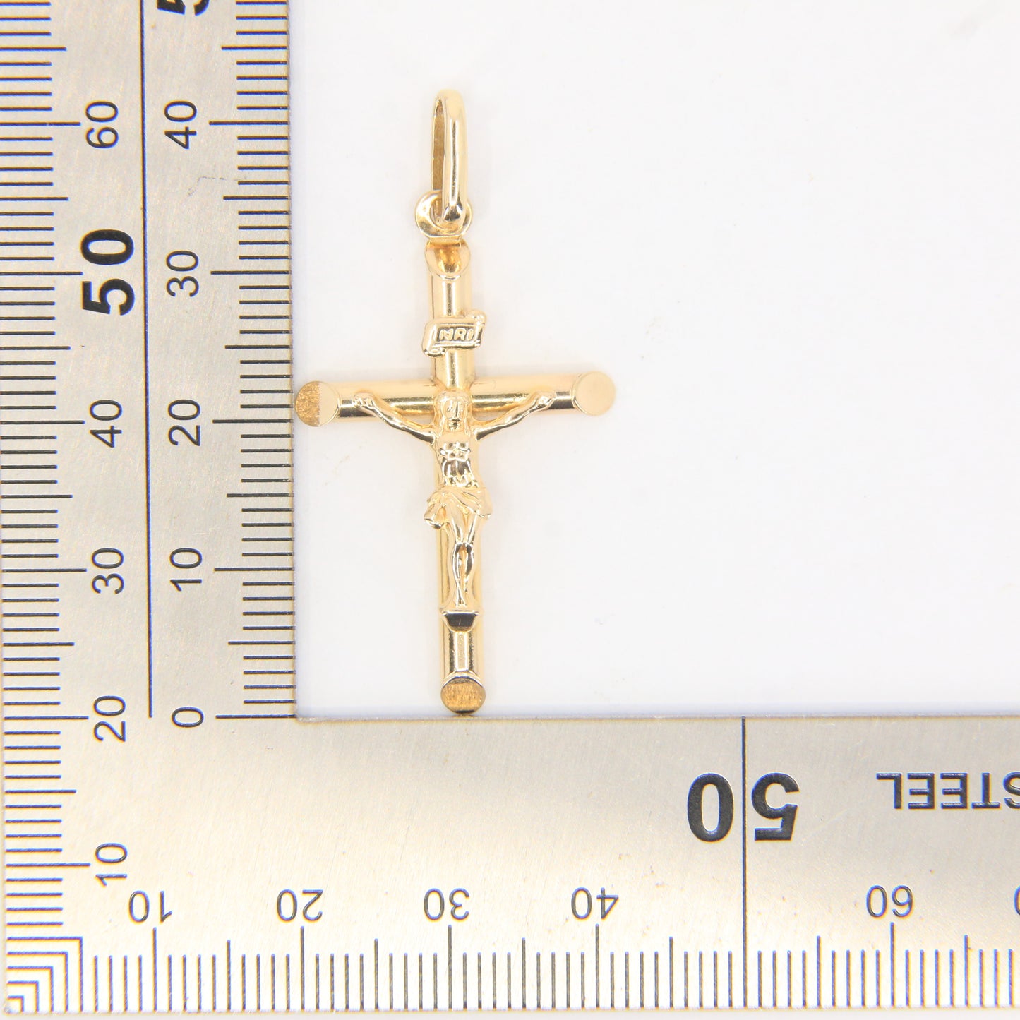 Vintage 9ct Yellow Gold Crucifix Cross Pendant Italian Religious Charm Gift