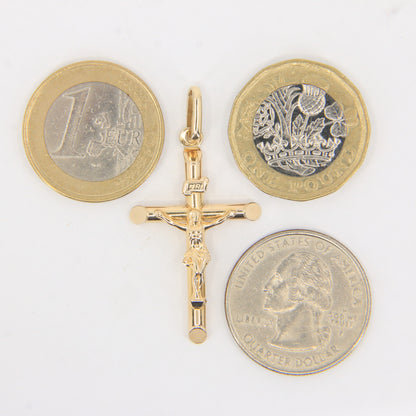 Vintage 9ct Yellow Gold Crucifix Cross Pendant Italian Religious Charm Gift