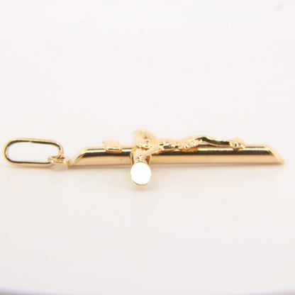 Vintage 9ct Yellow Gold Crucifix Cross Pendant Italian Religious Charm Gift