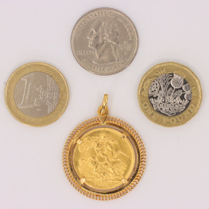 Antique 1911 Full Sovereign Coin Pendant 21ct Gold Mount George V Investment Gift