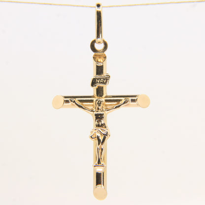Vintage 9ct Yellow Gold Crucifix Cross Pendant Italian Religious Charm Gift