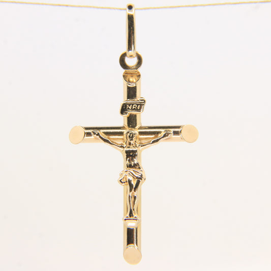 Vintage 9ct Yellow Gold Crucifix Cross Pendant Italian Religious Charm Gift