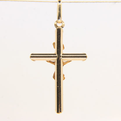 Vintage 9ct Yellow Gold Crucifix Cross Pendant Italian Religious Charm Gift