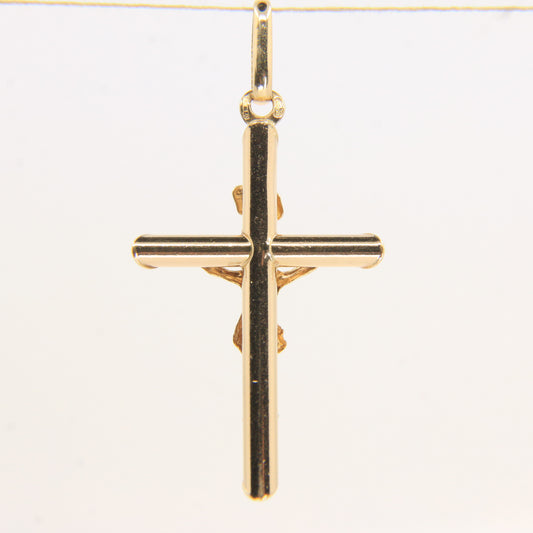 Vintage 9ct Yellow Gold Crucifix Cross Pendant Italian Religious Charm Gift